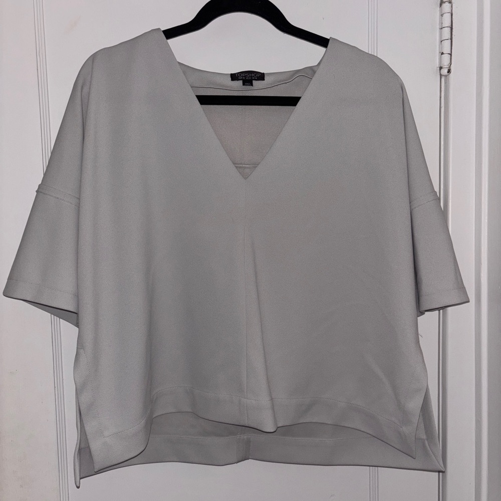 Topshop Gray V-Neck Blouse